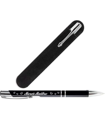 Stylo Cadeau Gravé Pour Maîtresse / Institutrice - Avec Pochette Velours (rose, Noir, Argent)