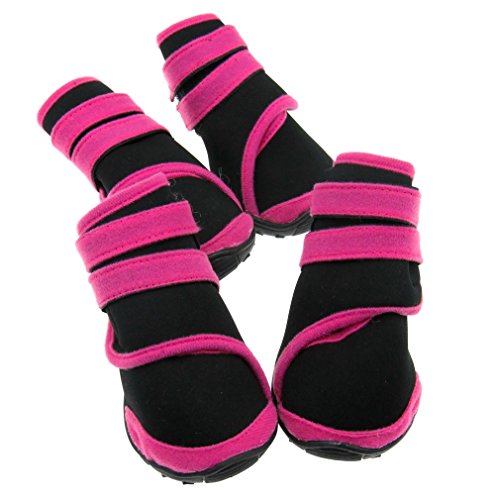 Preisvergleich Produktbild 4tlg S Haustier Schuhe Anti-Rutsch Hundeschuhe Pfotenschutz Leckschutz Hundesocken Rosa