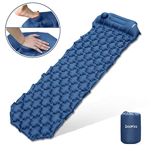 Deeplee Matelas de Camping, Lit Gonflable avec Pompe à Air Manuelle Intégrée,Tapis de Couchage D'air Ultraléger pour Camping, Voyage, Randonnée,Bleu