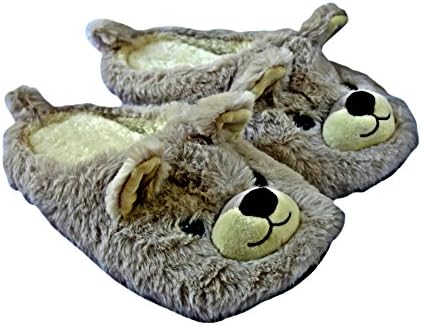 Camille Roux Women's Animal Slippers - Warm, Soft and Fluffy Slippers for Girls and Ladies with Cute Teddy Bear Design (Grey) | Anti Slip Sole | Size 3-7