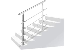 Tubiaz Corrimano in acciaio inox, ringhiera per scale, parapetto, balcone, 180 cm, con 4 barre trasversali Ø 42 mm, per interni ed esterni