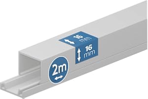 EDO Kabelkanal 16x16 mm Vit 2m - Kabelränna PVC med Snäpplock Kabelkåpa | Kabelkåpa Sladdkanal Skruvmontering - Praktisk Kabelhanteringskanal för TV, Kontor, Hem, Skrivbord