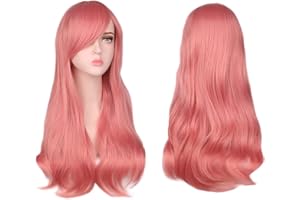 AOMIG Peruki z długimi kręconymi włosami, naturalne i syntetyczne, odporne na wysokie temperatury, z okularami, siatka na włosy, codzienne/nieformalne/cosplay