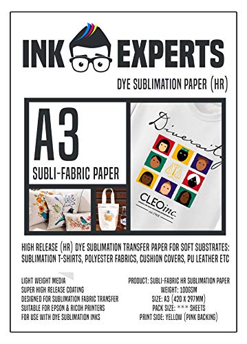 Ink Experts Subli-Fabric - Papel de sublimación (A3, alta liberación, 100 g/m²) 50