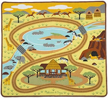 Lasse Spela Melissa &amp; Doug Vehicle Playmat with 3 Animals Safari Africa Theme 100x91 cm (Yellow)