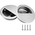 Bestgle 4 Packs Recessed Sliding Door Pull Handles, 60mm Stainless Steel Round Flush Finger Cabinet Pull Handles with Hidden Concealed Screws