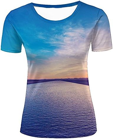 ouzhouxijia Womens 3D Print Beautiful Sunset Calm River Summer Short Sleeve T Shirts Casual Graphics Tees XXL