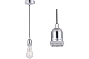 SHINY STAR Pendant Fitting Chrome Ceiling Light Fitting, Vintage Metal Ceiling Rose with Braided Flex Cable and Metal E27 Lamp Holder KIT Accessary HT201CH