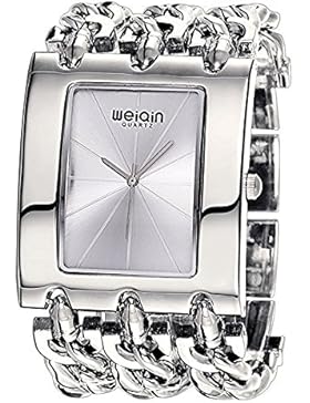 Mode Quadratische Gehäuse Edelstahlarmband Quarz Armbanduhr Für Damen, Silber-Silber