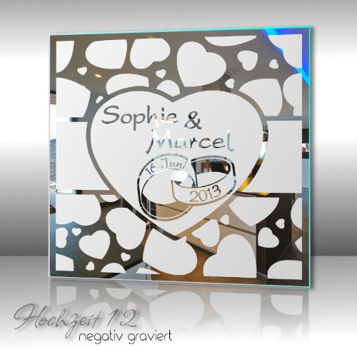 Motivspiegel Hochzeit 12 Spiegel mit Gravur Geschenk zur Hochzeit Wandbild Dekoration (45x45cm) - 5