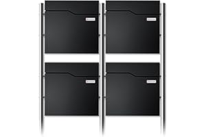 Metzler Boîte aux lettres sur pied pour 4 fêtes en noir profond RAL 9005 – Boîte aux lettres autoportante pour maisons d'appartements avec compartiment à journaux, pieds en acier inoxydable et plaque