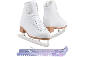 SKATE GURU Jackson Classic Models White Figure Ice Skates for Women and Girls Bundle with Skate Guards Just Launched 2024
