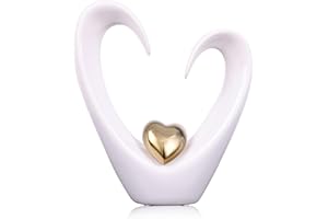 oliruim Scultura a forma di cuore in ceramica bianca e oro moderna astratta a forma di cuore, decorazione per la casa, adatta per supporto TV, caminetto e accessori da scrivania (A-oro bianco)