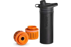 WATPASS Grayl GeoPress Filtro de agua para exteriores y viajes, para agua de 250 L, cartucho de filtro intercambiable, Covert Black con 2 filtros de repuesto