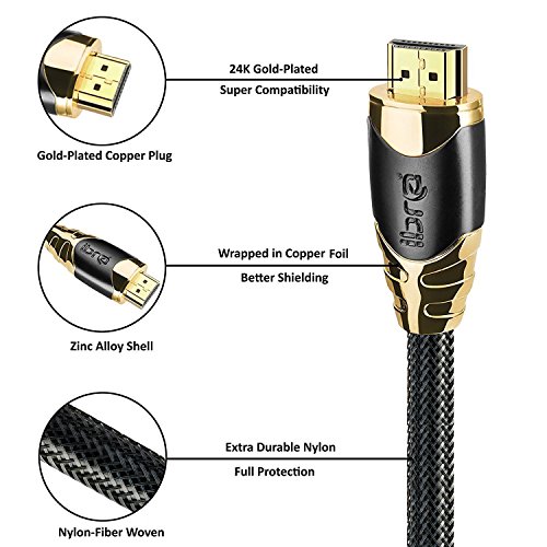 HDMI Kabel / kompatibel mit HDMI 2.0a/b 2.0 1.4a Ultra HD 4K 3D Full HD 1080p 2160p HDR ARC Highspeed mit Ethernet – 1m IBRA BLACK GOLD - 3