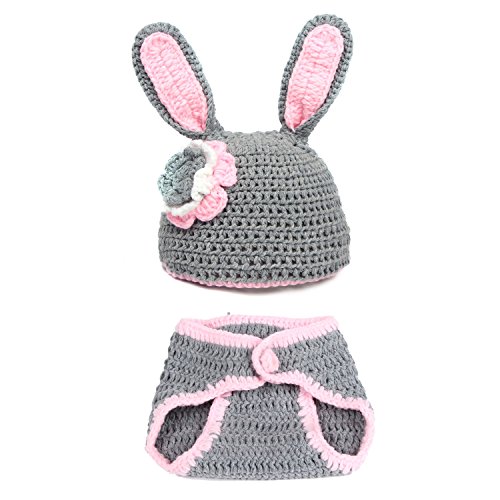 Babe Mall Inc® Fashion Unisex New-born Boy Girl Crochet Knitted Baby Outfits Costume Set Photography Photo Prop-Grey Bunny Rabbit