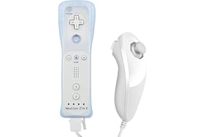 Tanouve Controller Wii Motion Plus, 2 In 1 Nunchuck Costruito Motion Plus Telecomando Remote Set Per Nintendo Wii e La Console Wii u Con Custodia In Silicone + Custodia - Bianca
