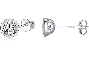 SNORSO Boucles d'oreilles Femme en Argent 925 Avec Zircone Cubique, Clous d'oreilles Rondes Cristaux de Swarovski Elements pour Femme Fille, Couleur Argent/Or jaune/Or Rose, Diamètre 3/4/5/6mm