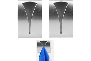 Bateya 2PCS Self Adhesive Metal Towel Holders Tea Towel Hook, Stainless Steel Hand Towel Rack for Bathroom Kitchen, Wall Mount Hook Bath Towel Hanger No Drilling Required, Silver-2pcs (BTY-B004-2)