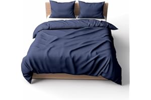AMARZO 200 Thread Count 100% Egyptian Cotton Quilt Navy Double Duvet Cover Sets for Bedding with Pillow Cases (Navy, Double, 200x200cm)