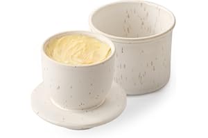 HOME DECOR Mantequilla de porcelana, recipiente de mantequilla francesa para mostrador, soporte de mantequilla con línea de agua para mantequilla fresca y untable blanca moteada