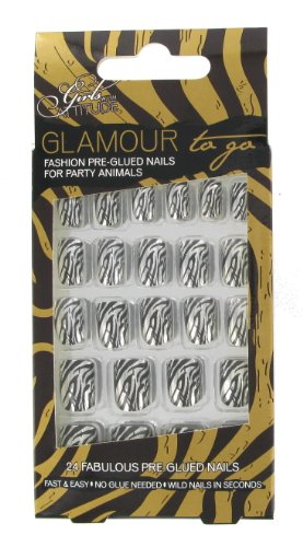 Girls with Attitude Glamour to Go Metallic Zebra Pre-glued Nails