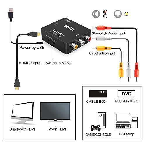 RCA zu HDMI, GANA 1080P Mini RCA Composite CVBS AV zu HDMI Video Audio Converter Adapter Unterstützung PAL / NTSC mit USB Ladekabel für PC Laptop Xbox PS4 PS3 TV STB VHS VCR Kamera DVD - 6