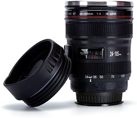 Everteco Camera Lens Mug, Insulated Travel Coffee Mug, Camera Lens Suction Mug, Stainless Steel Tumbler, Travel Thermos, Spill-Proof Coffee Mug Great Gift