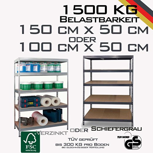 Lagerregal Kellerregal Metallregal Steckregal der Marke Lagerknecht® TÜV - geprüft- Regal Anthrazit 100 x 50 cm bis 1500 kg belastbar *FSC Zertifiziertes Holz