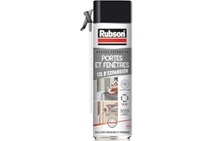 Rubson Mousse Expansive Isole Portes et Fenêtres, Mousse pour isolation acoustique et thermique des cadres de portes et de fenêtres, Mousse tous sens blanche 500 ml, Blanc