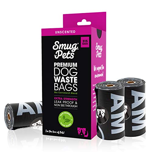SmugPets - 315 Bolsas biodegradables para excrementos - Extragrandes y sin Perfume - 15 Bolsas/Rollo