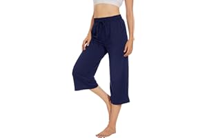 Fourindo Jogginghose Damen Sporthose Damen 3/4 Weites Bein Yogahose mit Taschen Leicht Bequeme Freizeithose Stoffhose High Waist Jogginghose für Sport Yoga Alltag