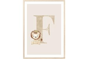 MeinBaby123® Poster con lettere, formato DIN A4, per cameretta dei bambini, decorazione per la cameretta dei bambini, immagini per la cameretta dei bambini, poster F (leone,F)