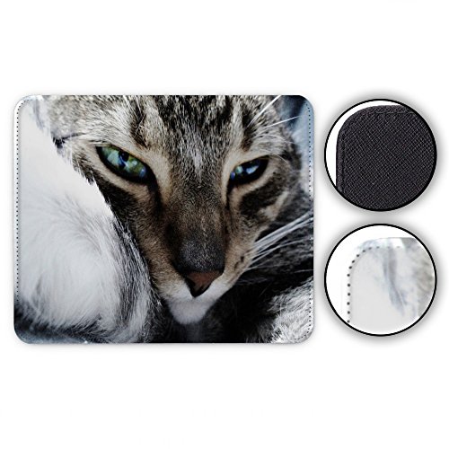 Katzen 10014, Graue Katze, Designer Leder Mousepad Unterlage Mauspad Maus-Pad Stark Anti Rutsch Unterseite für Optimalen Halt mit Lebhaftes Motiv Kompatibel mit allen Maustypen (Kugel, Optisch, Laser)Ideal für Gamer und für Grafikdesigner. - 2