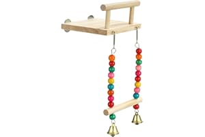 AQH Jouet de Cage d'oiseau, Plate - Forme de Perroquet en Bois, Table de Sport avec balançoire de Pont Suspendu, Grande Roue à mâcher pour Perroquet Conure Cockatiel Budgies Hummingbird (B)