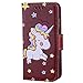 Produktbild iPhone 5 5S SE Hülle, Chreey (Unicorn) Niedlich [Regenbogen Einhorn] Glitzer Handyhülle Premium PU Leder Tasche Flip Wallet Cover mit Standfunktion Kartenfach Schutzhülle [Braun]