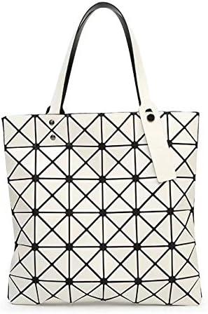 LAOMU Ladies Summer Colorful Handbags Hologram Geometric Split Joint Plaid Tote Bags(White)