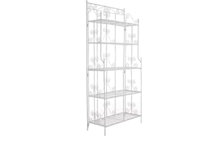 CLP Estantería Decorativa de Hierro Ciara I Estantería con 5 Estantes en Estilo Rústico I Estantería de Pie Plegable I Color:, Color:Blanco
