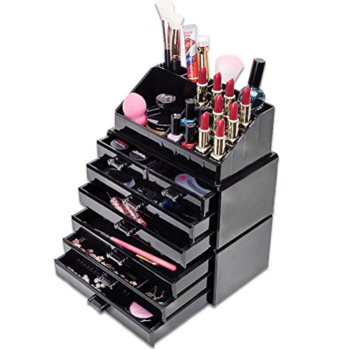 comprare on line HBF Organizzatore Trucchi Acrilico Nero Porta Trucchi Organizer con 6 Piani e 7 Cassetti Beauty Make Up Grande Superficie Lisciato prezzo