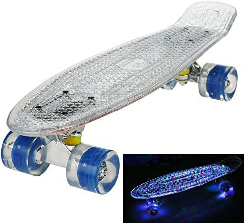AMDirect Complete Skateboard 22" Cruiser Style Skate Board with LED Flashing Wheels for Adult Teens Kids