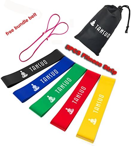 Resistance Loop Bands[+free Yoga mat bundle belt] - Set of 5 Exercise Bands for Improving Mobility and Strength, Yoga, Pilates or for Injury Rehabilitation - Suitable for Women and Men and Children (Set of 5)