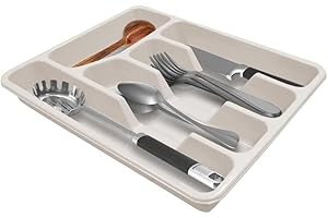 Avilia Organizador de cubiertos para cajón lavable en lavavajillas – Organizador de cubiertos blanco con 4 compartimentos, de plástico resistente, ideal para cocina