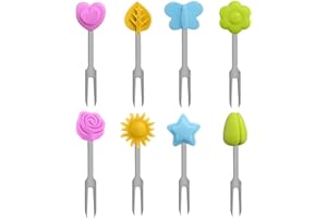 MARJORAMY 8 Piezastenedores De Frutas De Acero Inoxidable,Mini Tenedores Infantiles Ensalada,Tenedor De Postre Con Bonito Diseño De Silicona,for Party,Picnics, Home, Kitchen, Lunch Box Accessories
