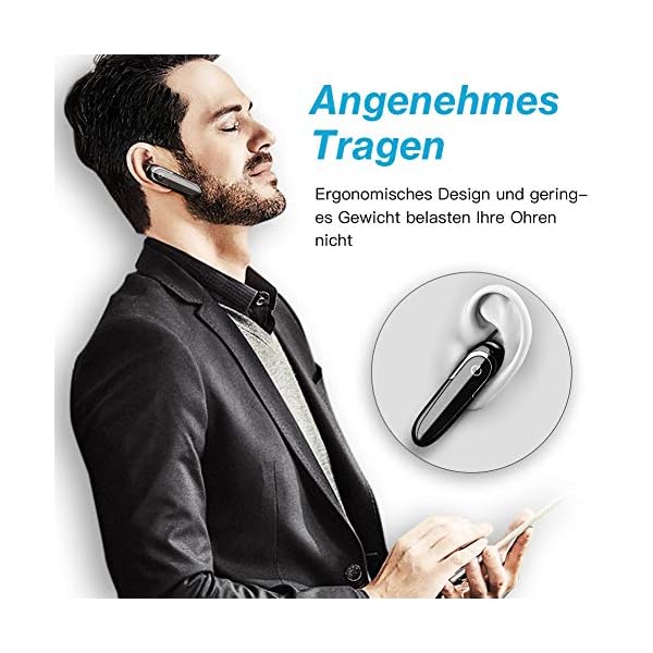 AngLink Bluetooth Headset, 60 Tage Standby-Zeit Business Bluetooth V5.0 Kabellose Hörmuschel Freisprecheinrichtung Bequemer Kopfhörer mit Clear Voice Capture-Technologie Noise Cancelling, Schwarz – Bild 3