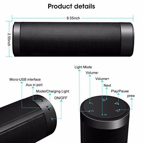 Mobiler Bluetooth Lautsprecher, ELEGIANT Tragbarer Bluetooth 4.0 Wireless LED Lautsprecher 2 x 8W Stereo Boombox Boxen Speaker mit 6 LED Licht Modi+ 2x2000 mA/ 10 Stunden+ Reinem Bass + eingebautem Mikrofon Freisprecheinrichtung fÃ¼r Indoor Outdoor Sport iPhone 8 7 6 6S Plus iPad Samsung Galaxy S8 S6 S6 Edge LG G3 Nexus 5/4 Huawei und andere Bluetooth Smartphone Tablets Laptop PC Computer Projektor MP3
