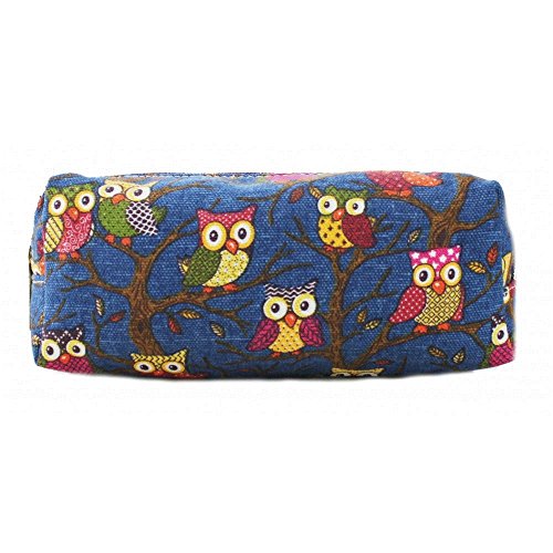 The Olive HouseWomens Owl Print Design Canvas Pencil Case Blue