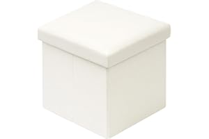 Bonlife Beige Faux Leather Small Ottoman Storage Boxes,Folding Toy Chest Foot Rest with Storage,Toy Cheat Boxes for Kids,Footstool for Living Room,Bedroom 30 x 30 x 30cm