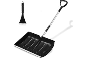 Hmseng Grande pala da neve, super leggero, regolabile, pala da neve, bordo in alluminio, manico in alluminio con impugnatura D, colore nero