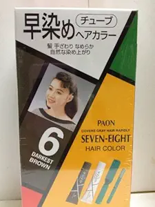 PAON SEVEN-EIGHT PERMANENT HAIR COLOR #6 DARKEST BROWN -Tube 1 Color Cream 1.4 Oz - Tube 2 Oxidation Cream 1.4 Oz with Comb and Brush Box