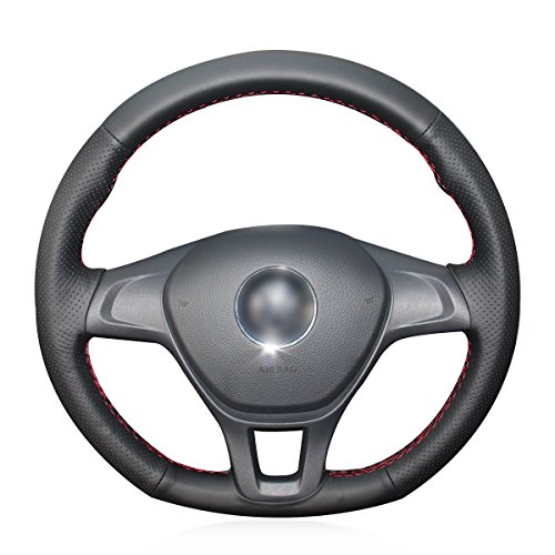 Premium Handmade Black Genuine Leather Car Steering Wheel Cover for Golf 7 Mk7  New Polo Jetta Passat B8  Tiguan 2017 Sharan 2016 2017 Touran 2016 2017 Up 2017 ( Leather Steering Wheel With Shift Paddles)